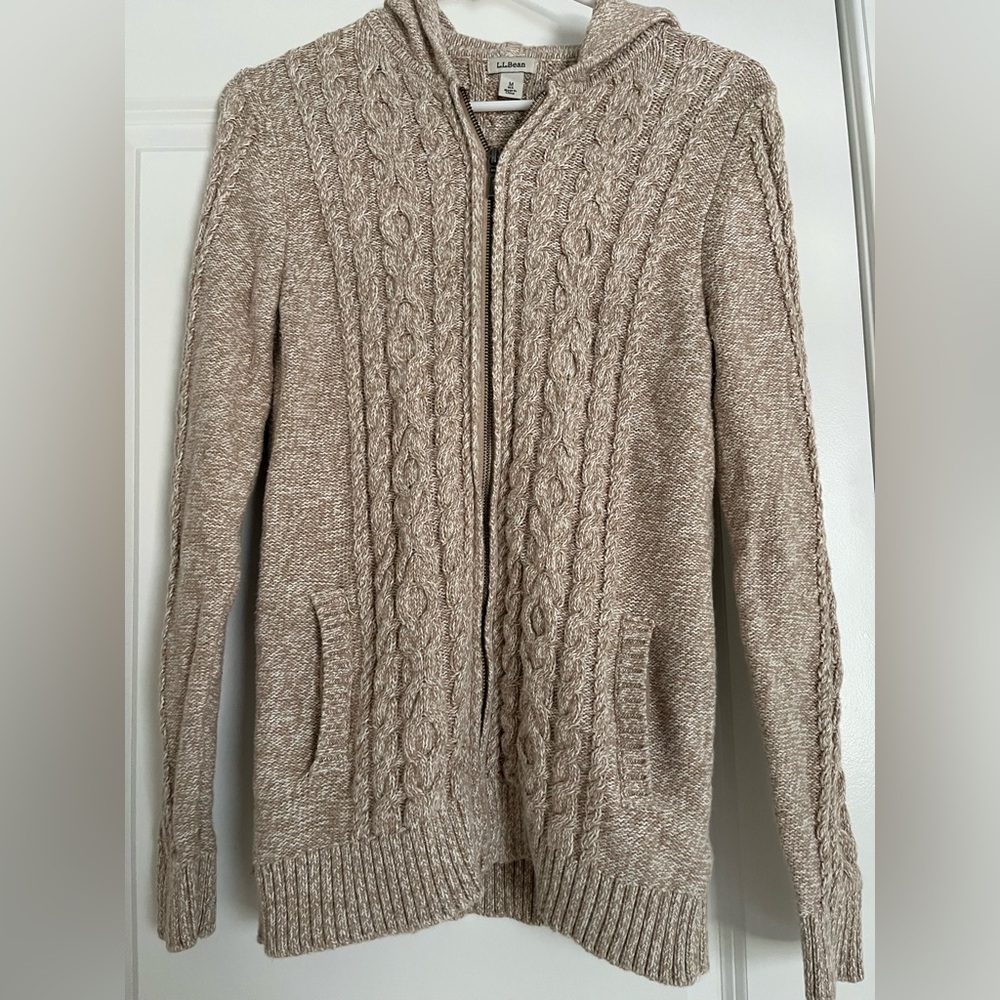 L.L. Bean Women’s Cable Knit Full Zip Hooded Sweater - GUC (Oatmeal) - Size M